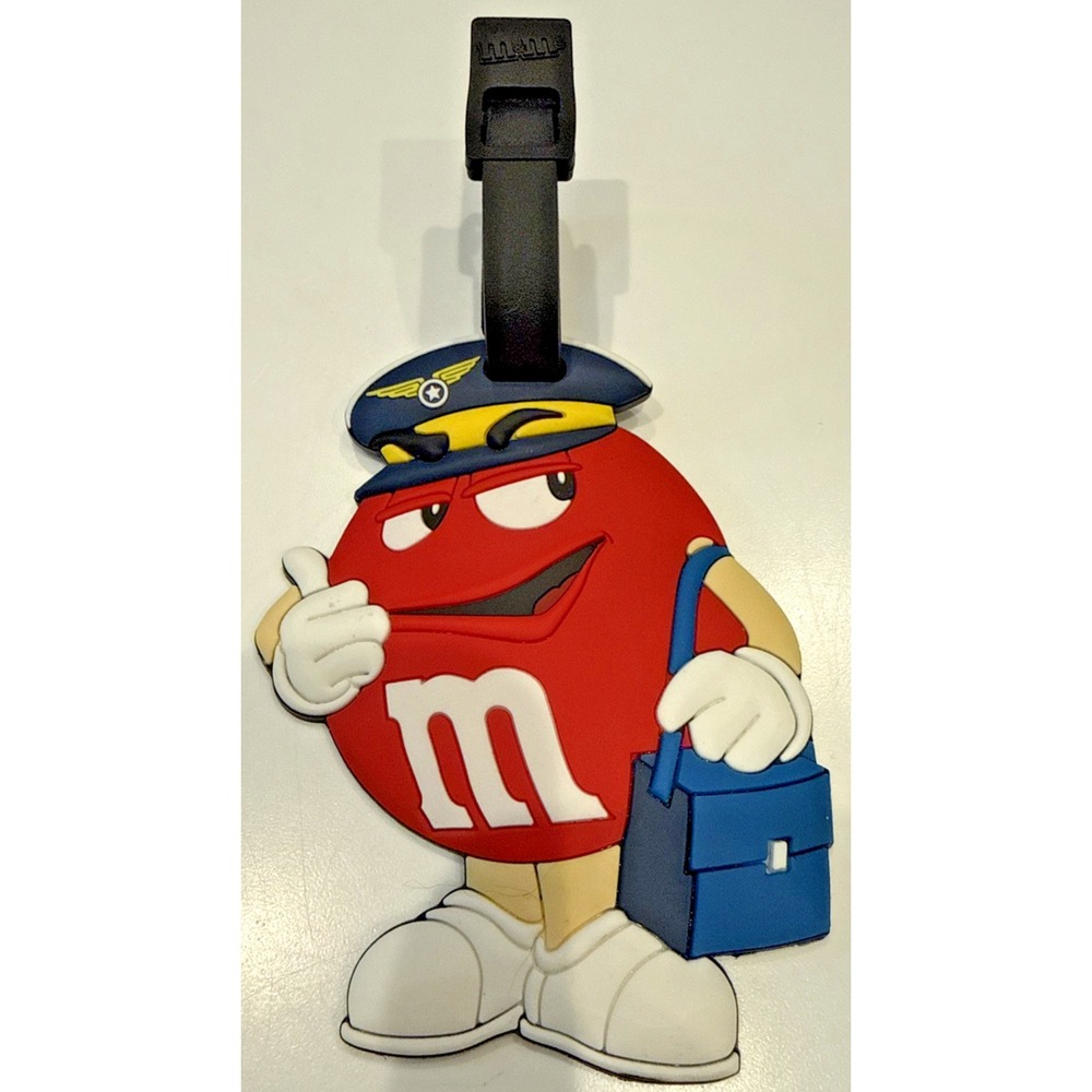 Red M&M’s Airline Pilot Luggage Tag - Plain Red M&M's Character with Pilot Hat